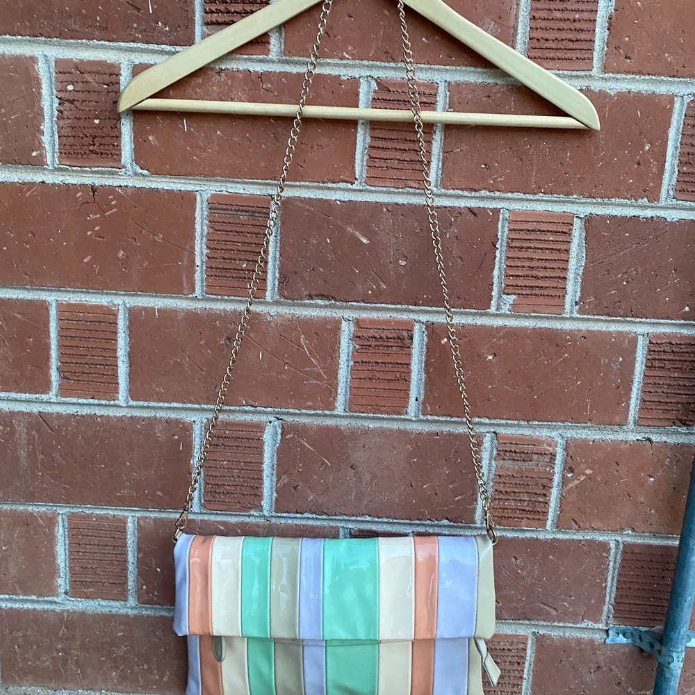 Aldo Blue and Orange Crossbody Bag with Vibrant Pastel Stripes